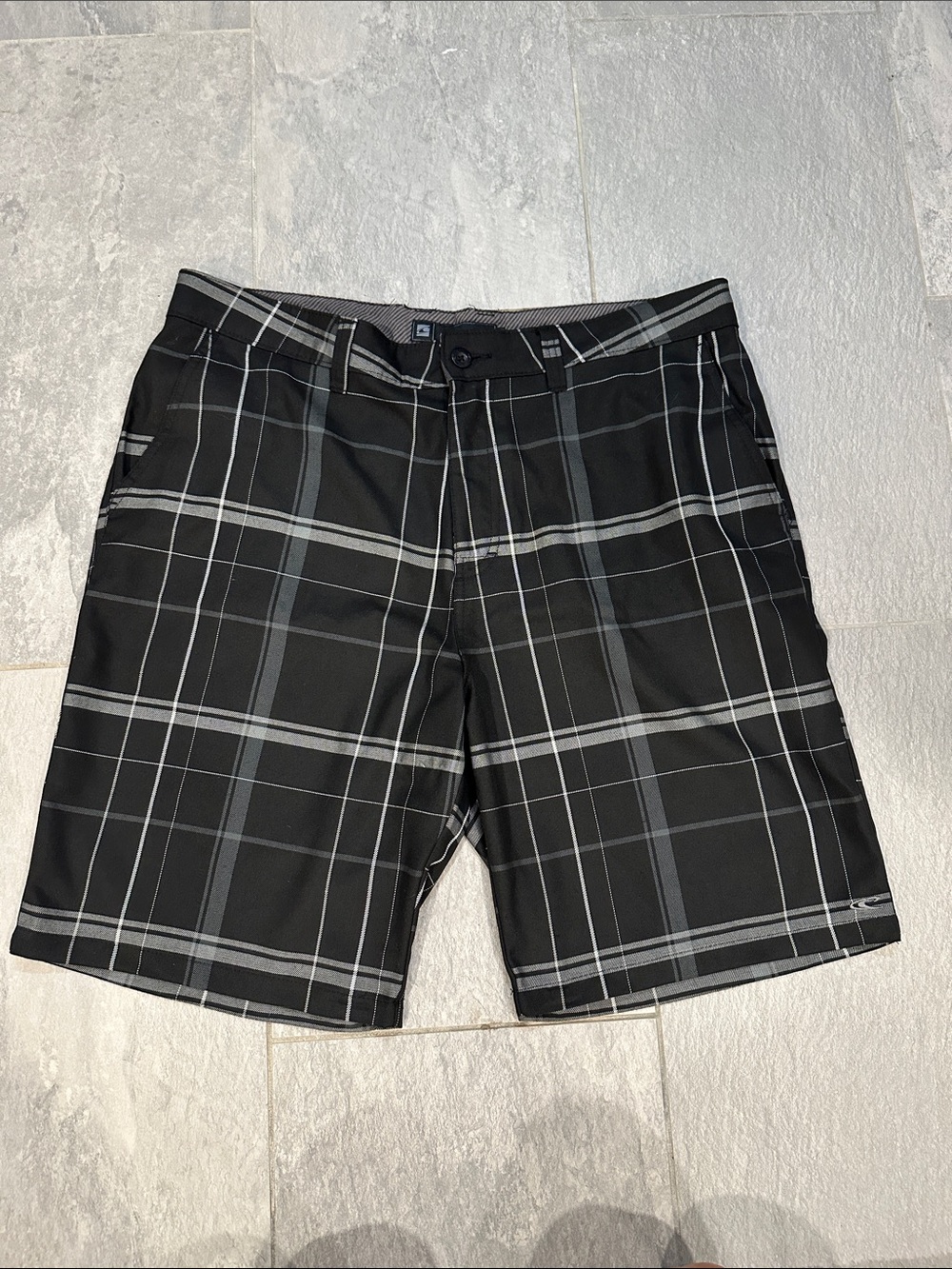 O'Neill Black and Gray Plaid Men's Shorts. Size 38 like new